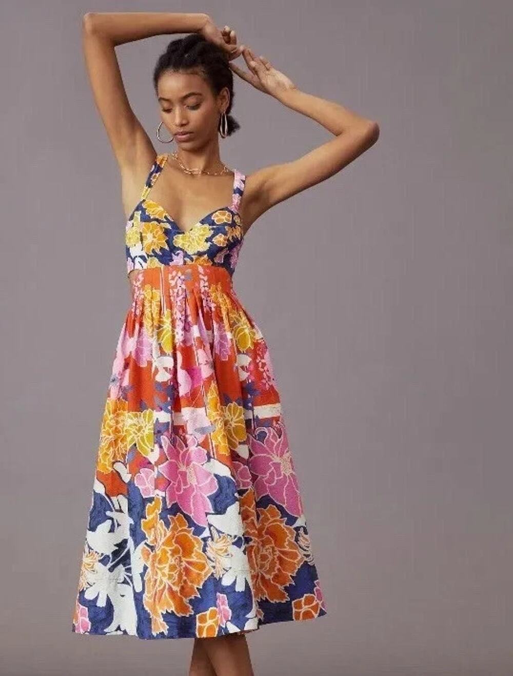 Anthropologie Maeve Bow-Back Midi Dress Floral Pockets Size 6